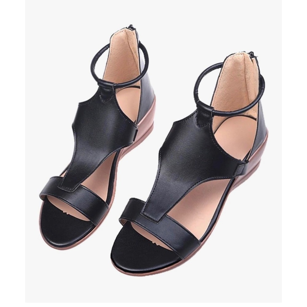 Womens Gladiator Wedge Sandal Ankle Strap Open Toe Shoe Boho Summer US 9 Black
